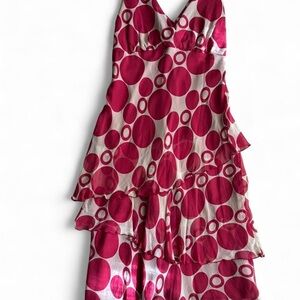 Chic Pink Circle Pattern Midi Dress
